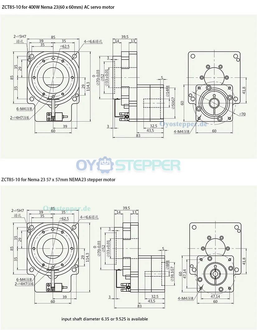 Hohlwellen Drehtisch Getriebe 10:1 für 57mm NEMA 23 Schrittmotor/Servomotor